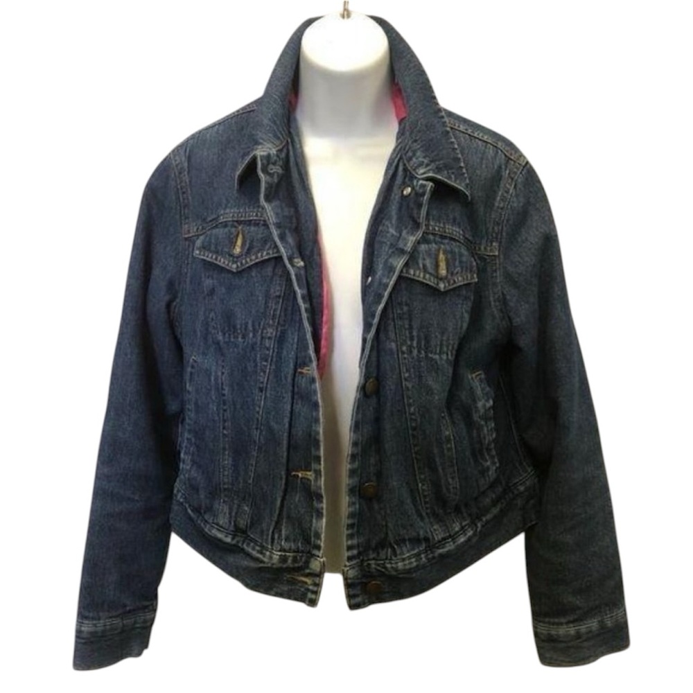 Juniors Size Medium ISAAC MIZRAHI For TARGET Denim Jacket with hot pink lining